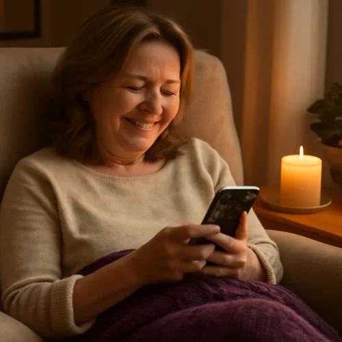 Woman reading her chart in an armchair